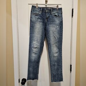 Universal Thread Mid-Rise Boyfriend Crop Jeans Size 0 25R Distressed Raw Hem
